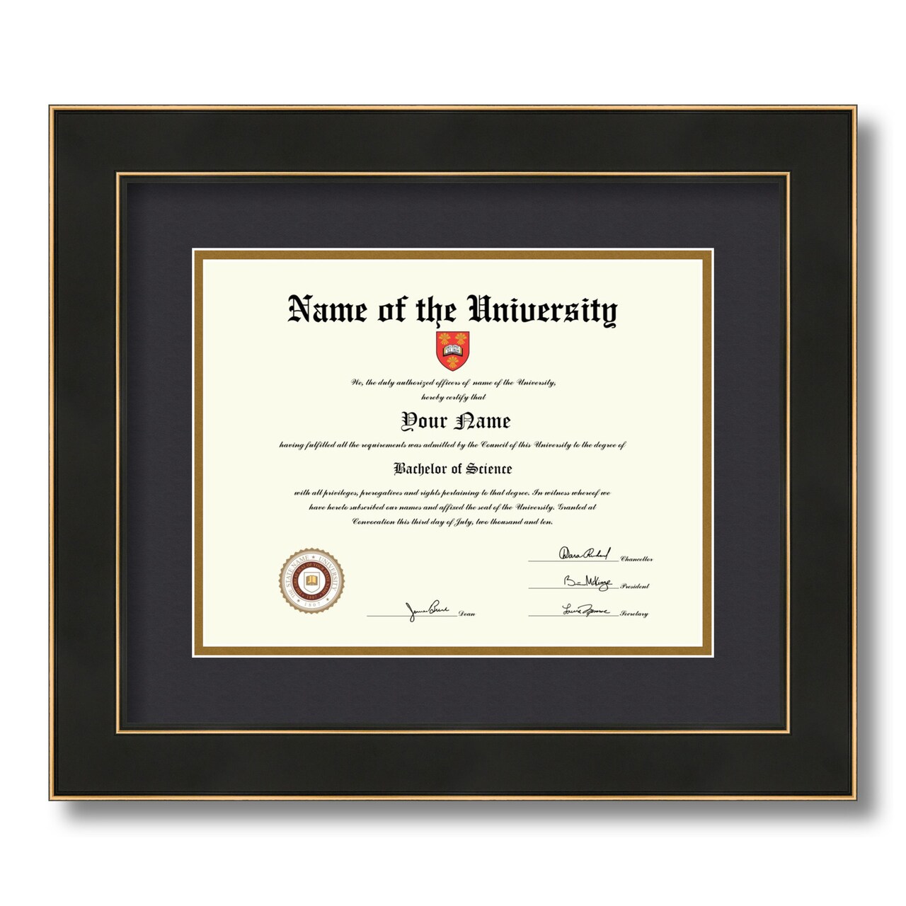 ArtToFrames 8.5x11 inch Diploma Frame - Framed with Black and Gold Mats, Comes with Regular Glass and Sawtooth Hanger for Wall Hanging (D-8.5x11)